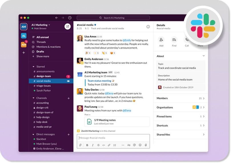 Slack app user interface