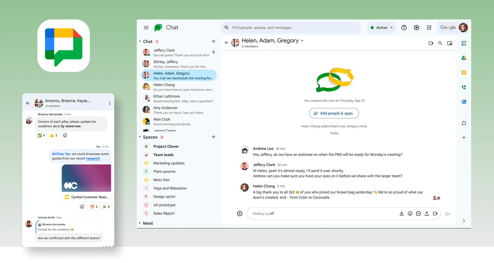 Google Chat user interface